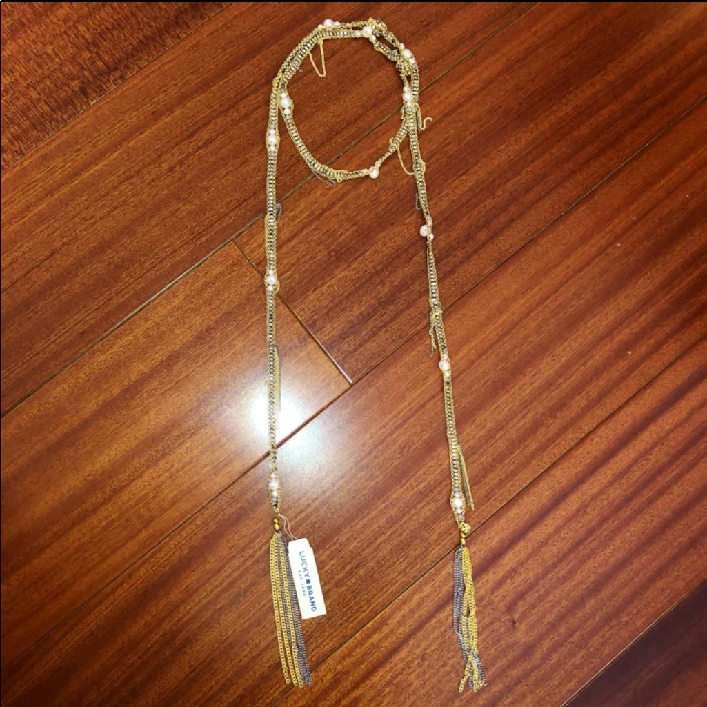 Lucky Brand Pearl Gold Lariat Necklace 24$